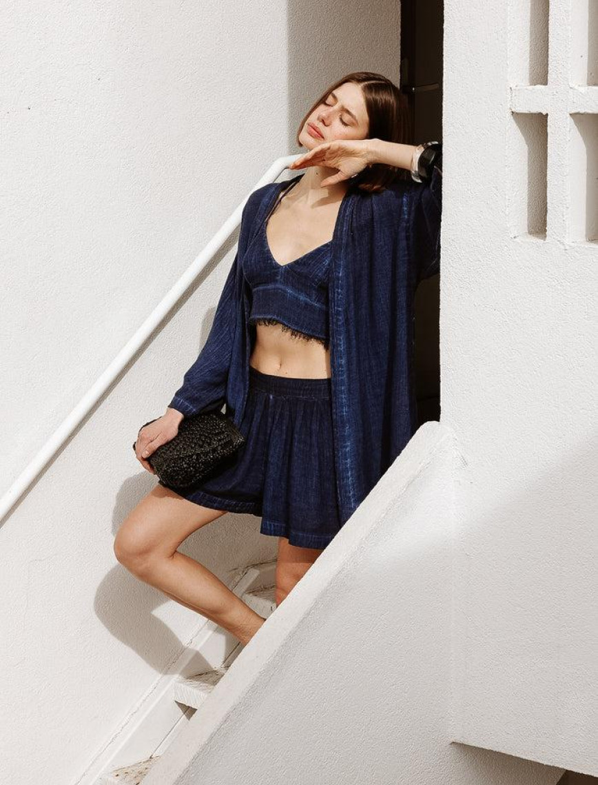 İKİKIZ Keten Navy Şort Kadın Mavi