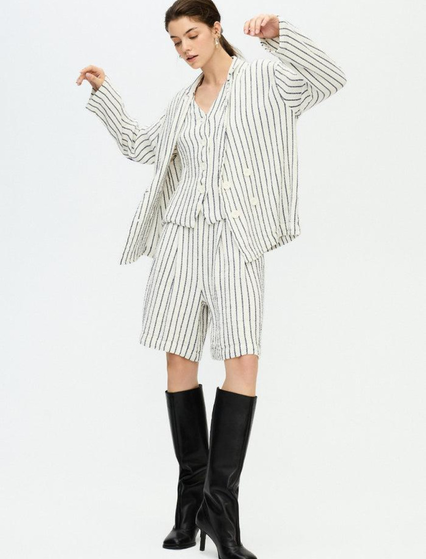 İKİKIZ Çizgili Şort Kadın Lacivert İKİKIZ Çizgili Şort Kadın Lacivert