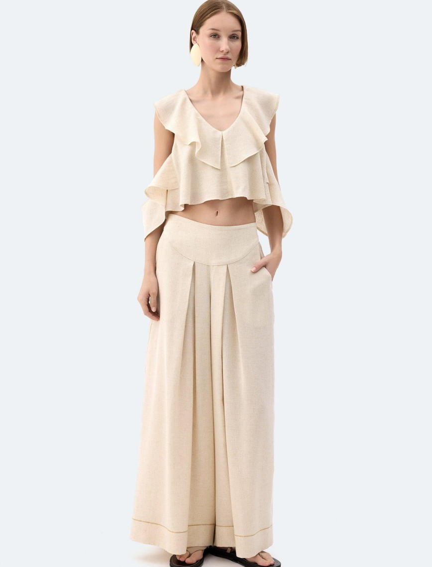 İKİKIZ Keten Palazzo Pantolon Kadın Naturel İKİKIZ Keten Palazzo Pantolon Kadın Naturel