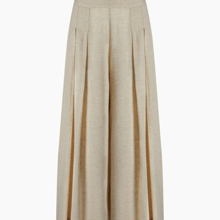 İKİKIZ Keten Pileli Palazzo Pantolon Kadın Naturel