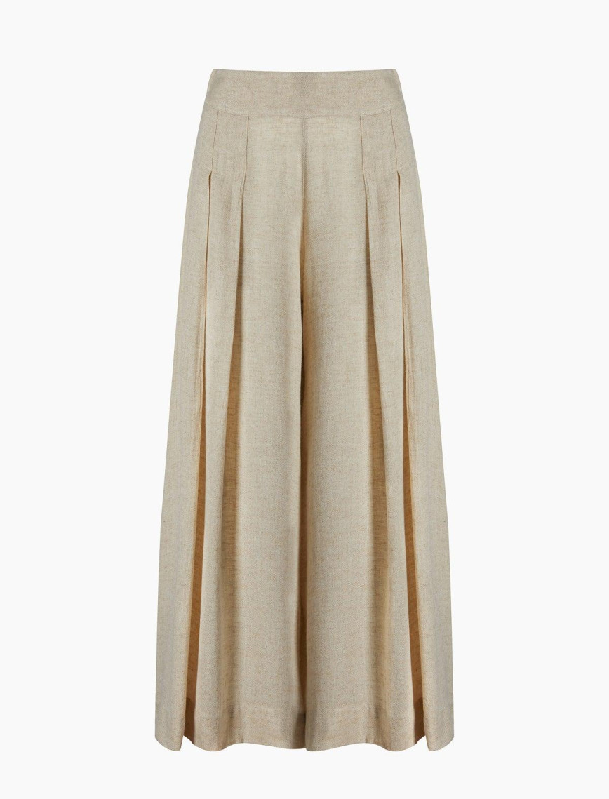 İKİKIZ Keten Pileli Palazzo Pantolon Kadın Naturel İKİKIZ Keten Pileli Palazzo Pantolon Kadın Naturel