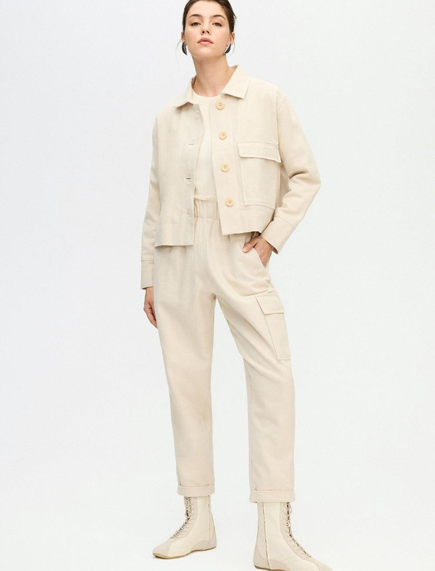 İKİKIZ Balıksırtı Kargo Pantolon Kadın Bej İKİKIZ Balıksırtı Kargo Pantolon Kadın Bej