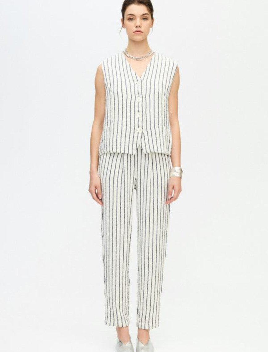 İKİKIZ Lacivert Çizgili Slouchy Pantolon Kadın Lacivert İKİKIZ Lacivert Çizgili Slouchy Pantolon Kadın Lacivert