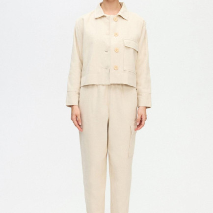 İKİKIZ Balıksırtı Kısa Ceket Kadın Bej