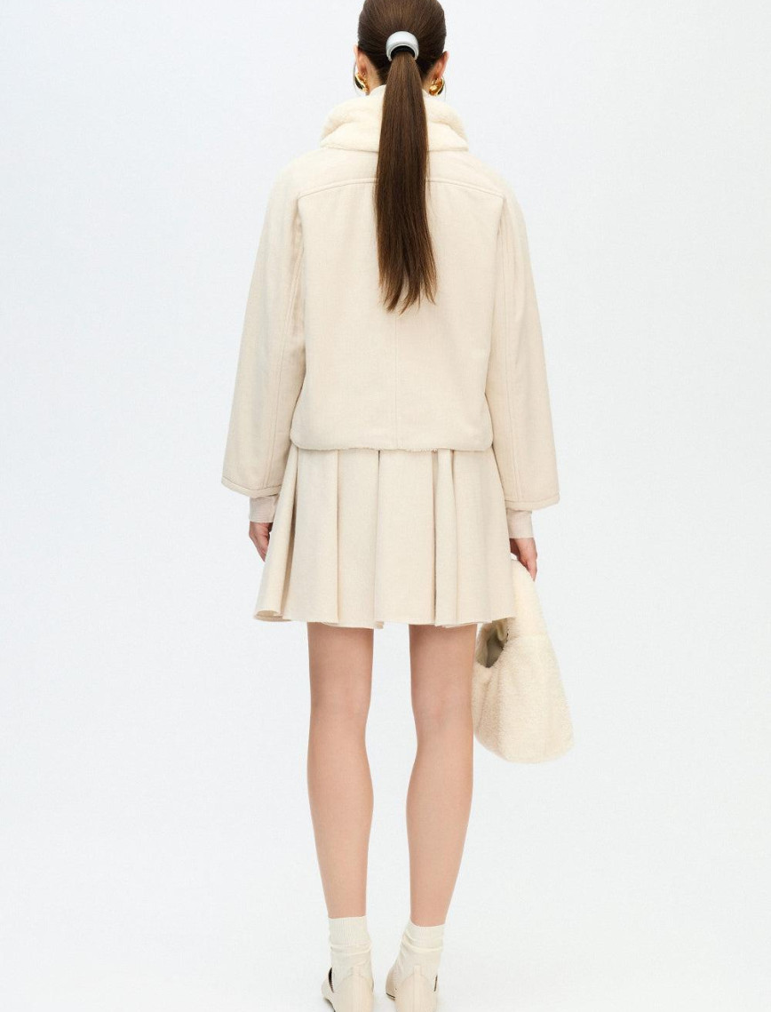 İKİKIZ Balıksırtı Yakası Kürklü Ceket Kadın Bej İKİKIZ Balıksırtı Yakası Kürklü Ceket Kadın Bej