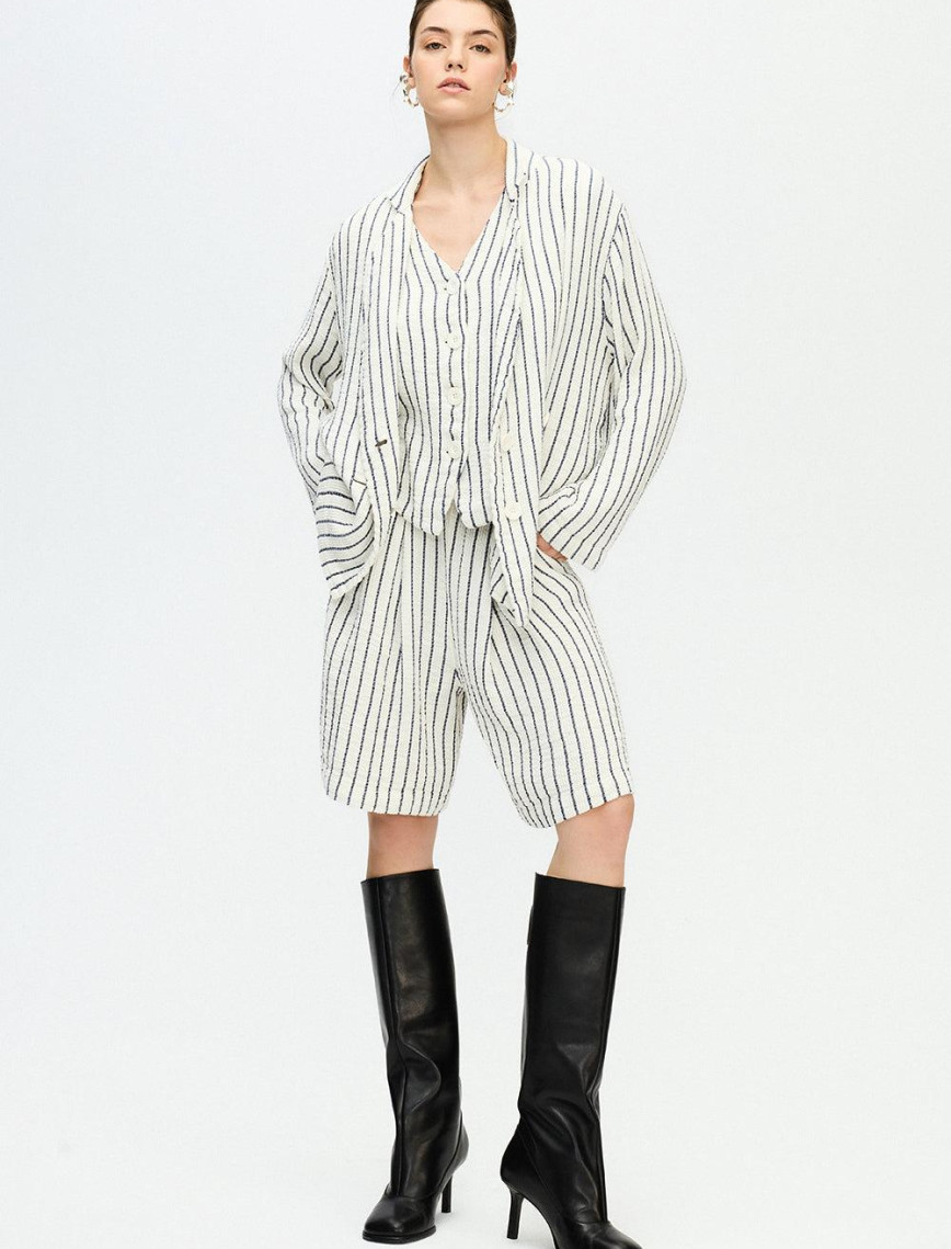 İKİKIZ Çizgili Ceket Kadın Lacivert İKİKIZ Çizgili Ceket Kadın Lacivert