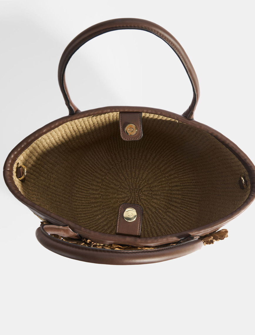 Kadın Kahve Turuncu Çiçek Detaylı Hasır Omuz Çantası Kadın Kahve Turuncu Çiçek Detaylı Hasır Omuz Çantası