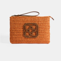 Kadın Turuncu Monogram Logolu Hasır El Çantası Kadın Turuncu Monogram Logolu Hasır El Çantası