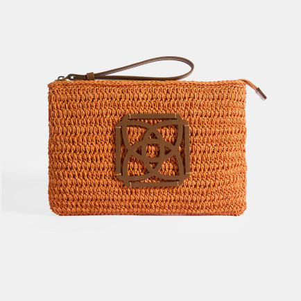 Kadın Turuncu Monogram Logolu Hasır El Çantası