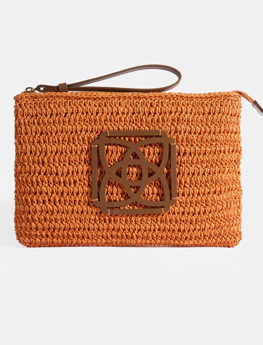 Kadın Mavi Monogram Logolu Hasır El Çantası Kadın Mavi Monogram Logolu Hasır El Çantası