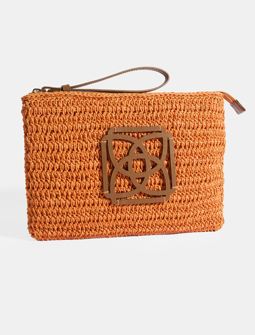 Kadın Turuncu Monogram Logolu Hasır El Çantası Kadın Turuncu Monogram Logolu Hasır El Çantası