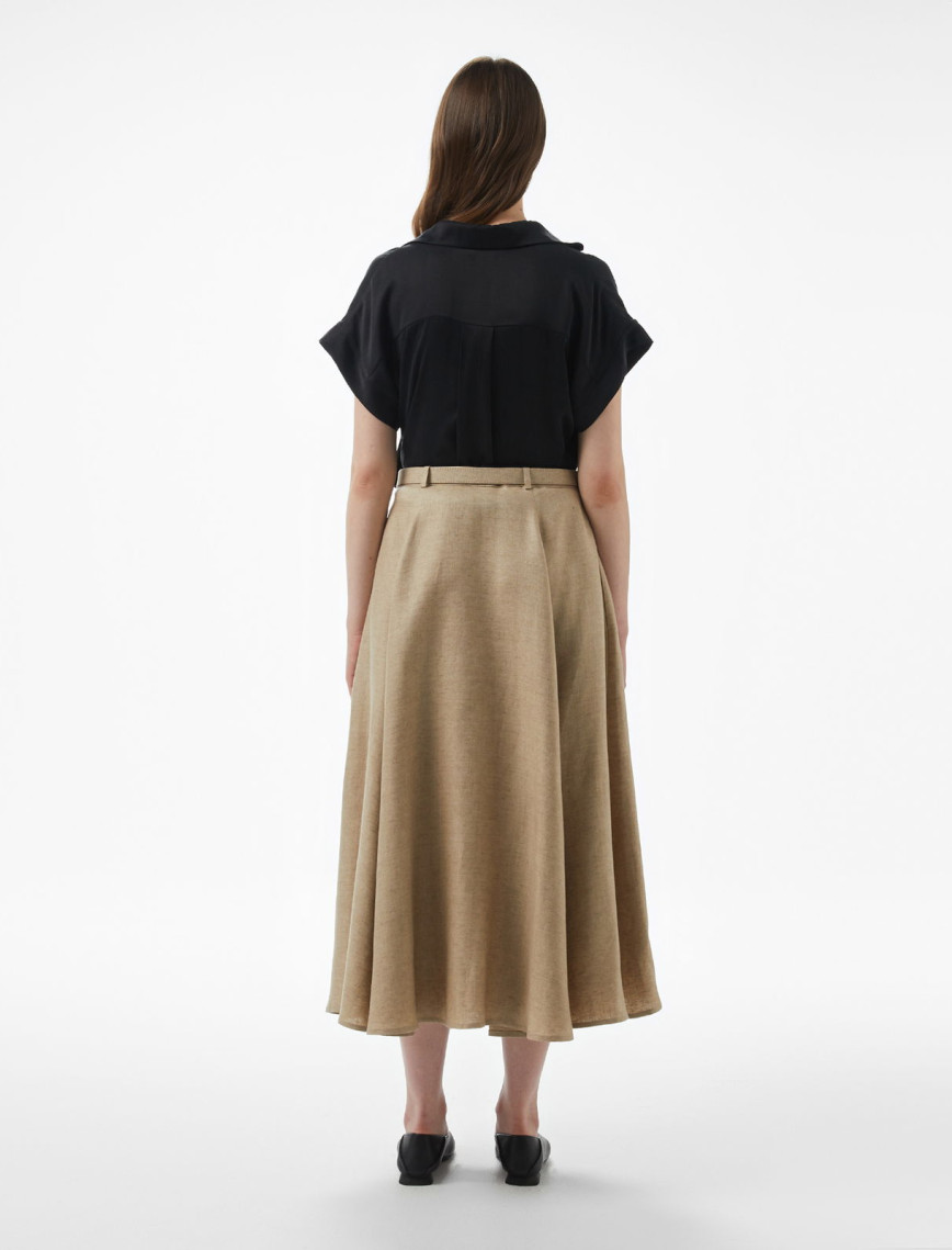 Brooks Brothers %100 Keten Kemerli Yırtmaçlı Midi Boy Kadın Bej Etek Brooks Brothers %100 Keten Kemerli Yırtmaçlı Midi Boy Kadın Bej Etek