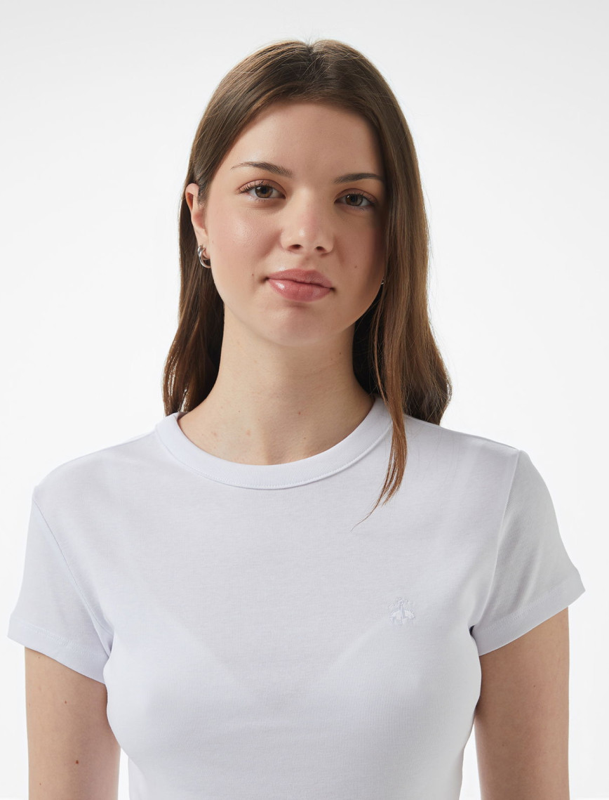 Brooks Brothers Bisiklet Yaka Ribana Basic Kadın Beyaz T-Shirt Brooks Brothers Bisiklet Yaka Ribana Basic Kadın Beyaz T-Shirt