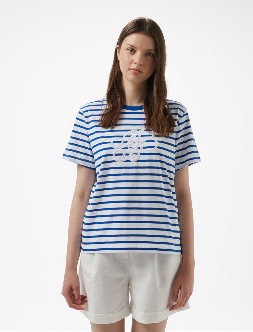 Brooks Brothers Bisiklet Yaka Bb Pul Nakışlı Çizgili Kadın Beyaz T-Shirt Brooks Brothers Bisiklet Yaka Bb Pul Nakışlı Çizgili Kadın Beyaz T-Shirt