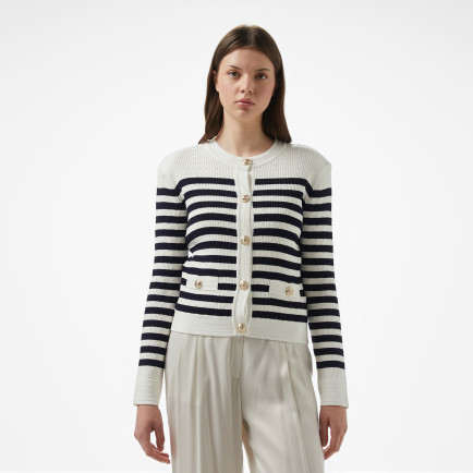 Brooks Brothers Bisiklet Yaka Çizgili Metal Düğmeli Rayon Triko Kadın Beyaz Ceket Brooks Brothers Bisiklet Yaka Çizgili Metal Düğmeli Rayon Triko Kadın Beyaz Ceket