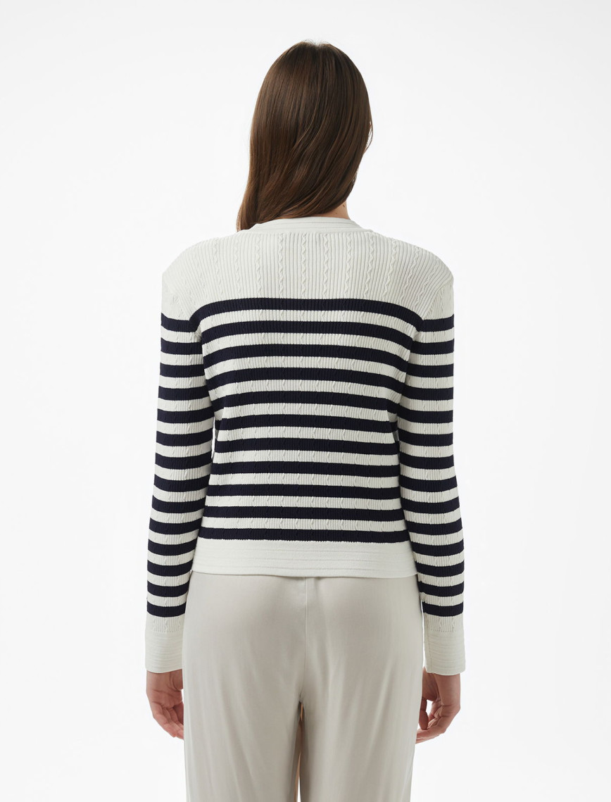 Brooks Brothers Bisiklet Yaka Çizgili Metal Düğmeli Rayon Triko Kadın Beyaz Ceket Brooks Brothers Bisiklet Yaka Çizgili Metal Düğmeli Rayon Triko Kadın Beyaz Ceket