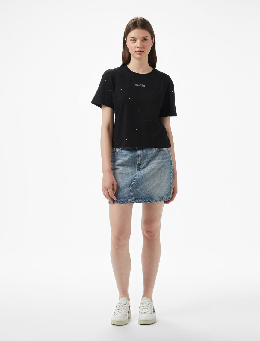 Guess Primula Rhinestones Kadın Siyah T-Shirt Guess Primula Rhinestones Kadın Siyah T-Shirt