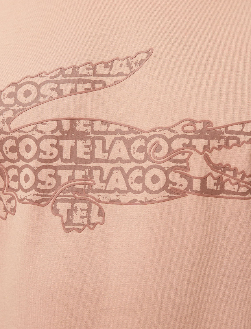 Lacoste Erkek Regular Fit Bisiklet Yaka Baskılı Açık Kahverengi T-Shirt