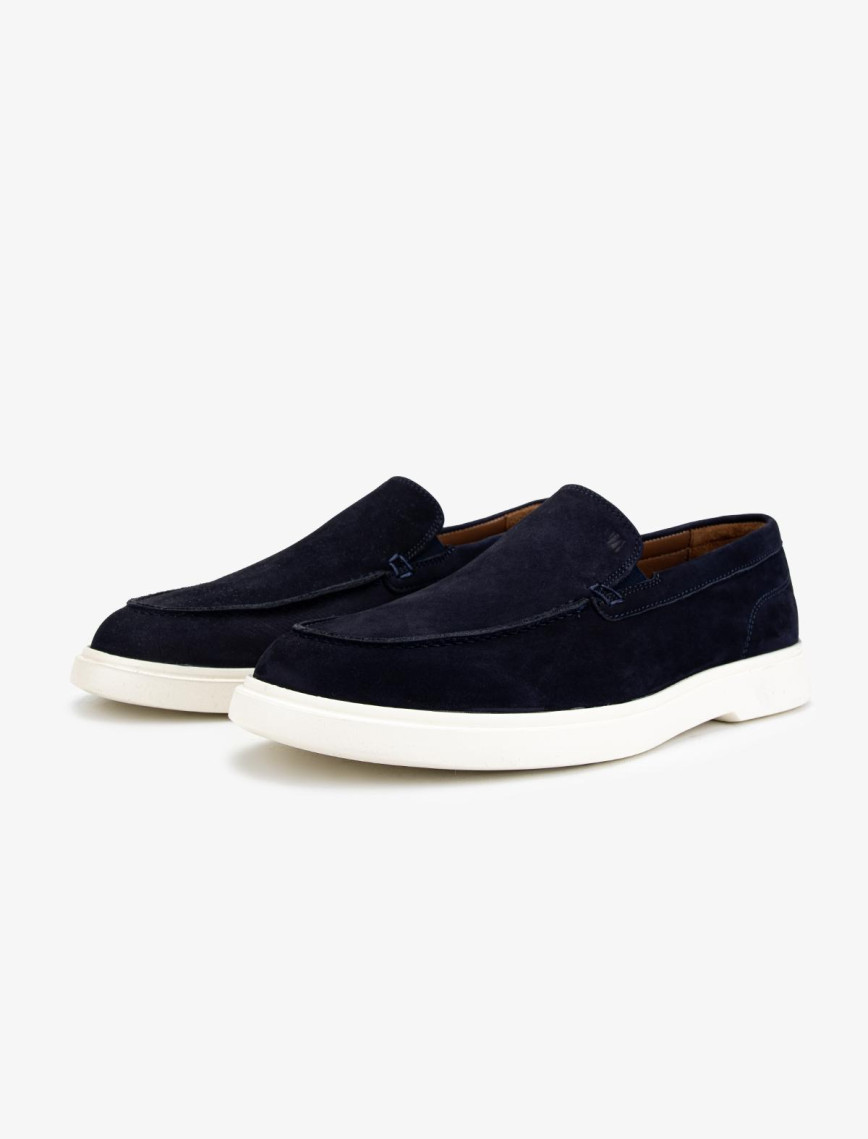 Valmenti Erkek Hakiki Deri Lacivert Nubuk Loafer Ayakkabı