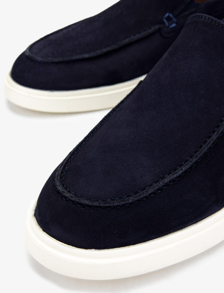 Valmenti Erkek Hakiki Deri Lacivert Nubuk Loafer Ayakkabı