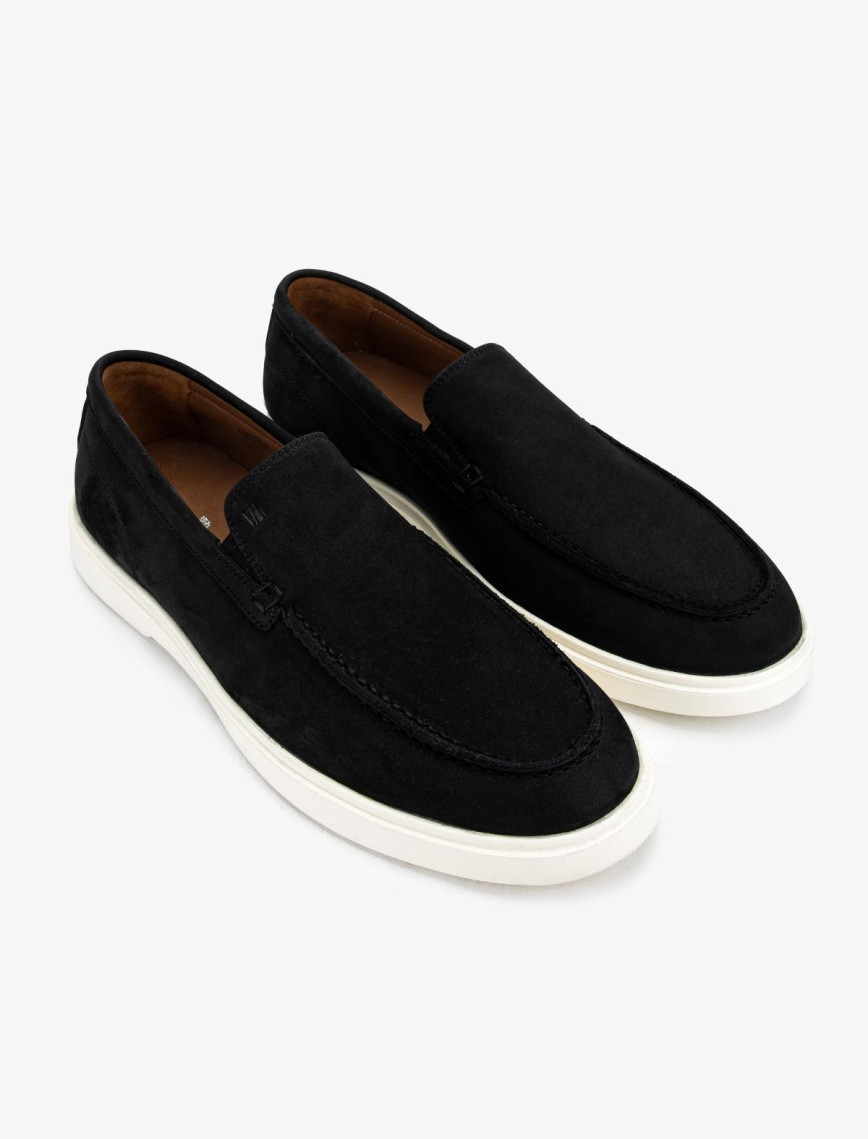 Valmenti Erkek Hakiki Deri Siyah Nubuk Loafer Ayakkabı