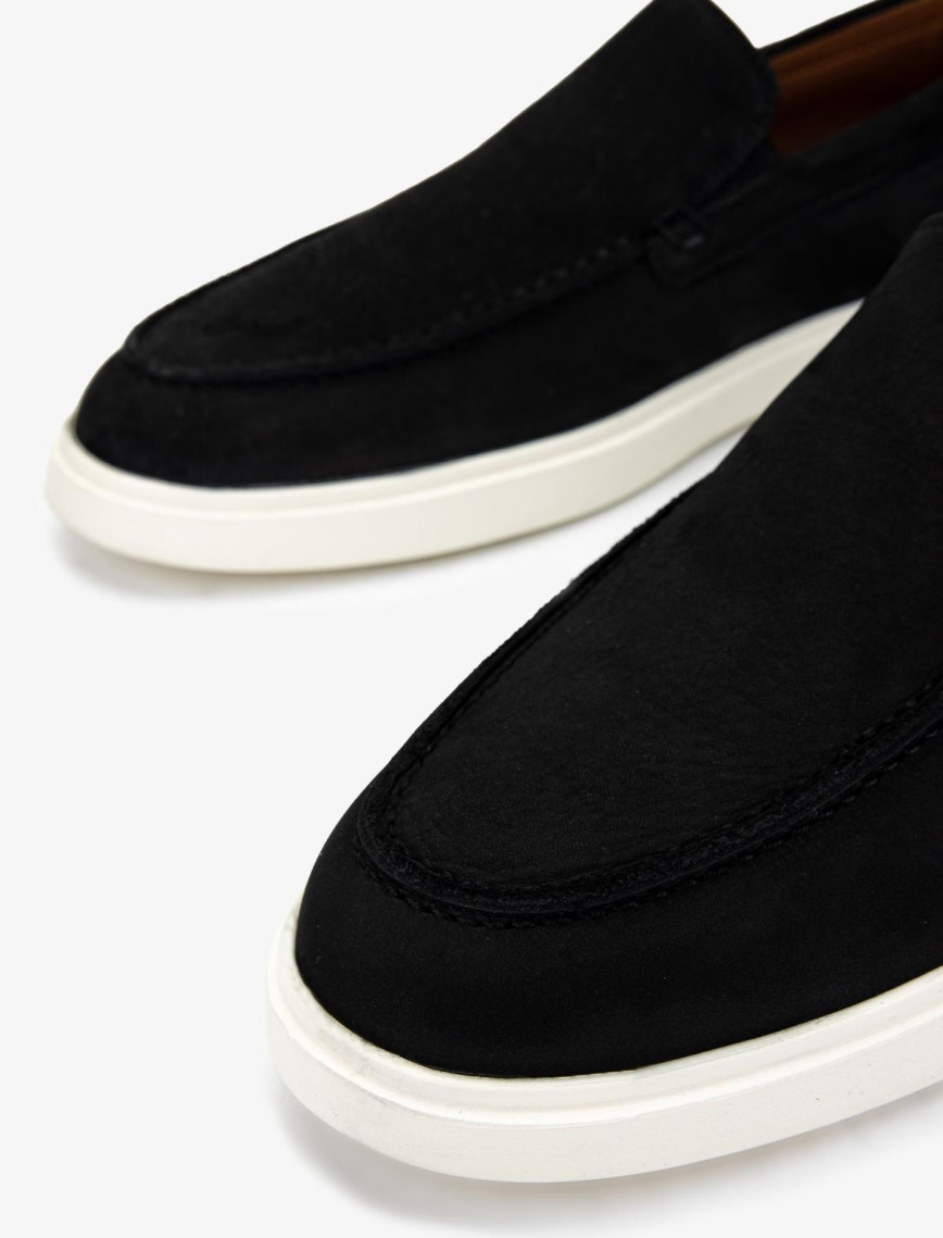 Valmenti Erkek Hakiki Deri Siyah Nubuk Loafer Ayakkabı