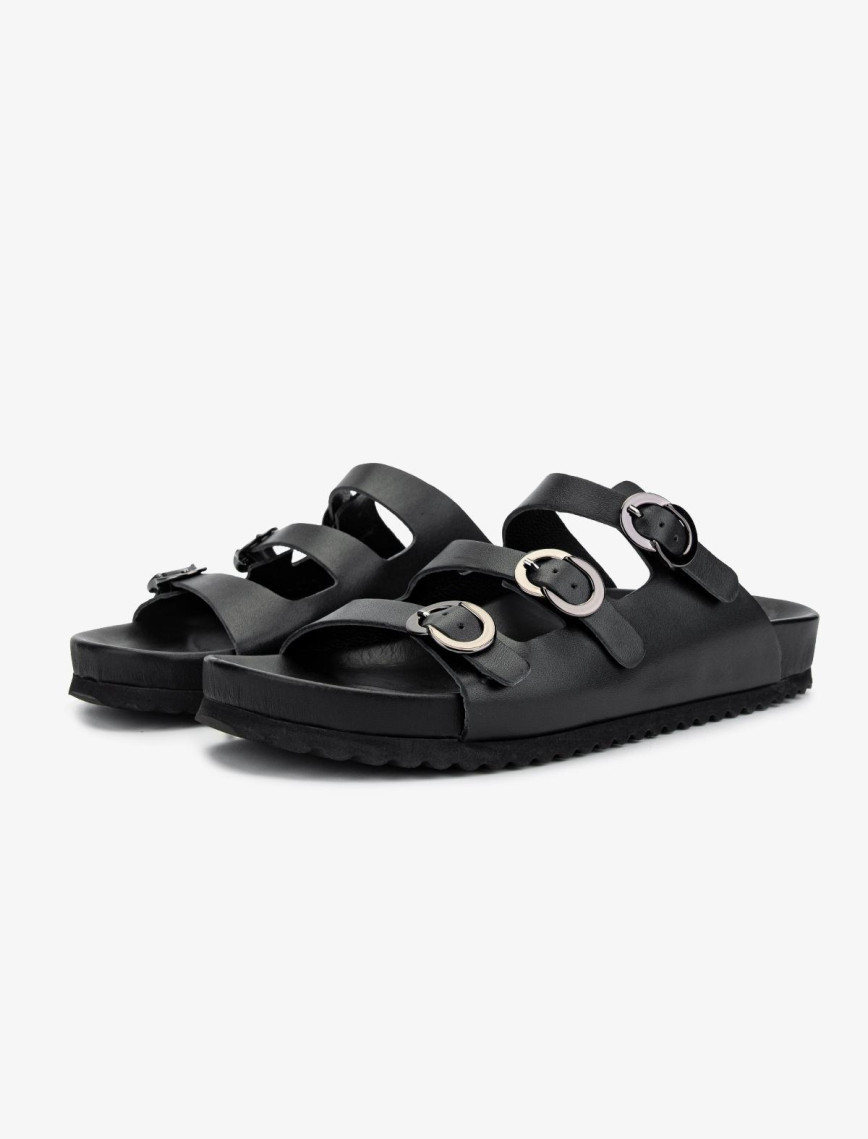 Valmenti Kadın Hakiki Deri Siyah Deri Düz Terlik Valmenti Kadın Hakiki Deri Siyah Deri Düz Terlik