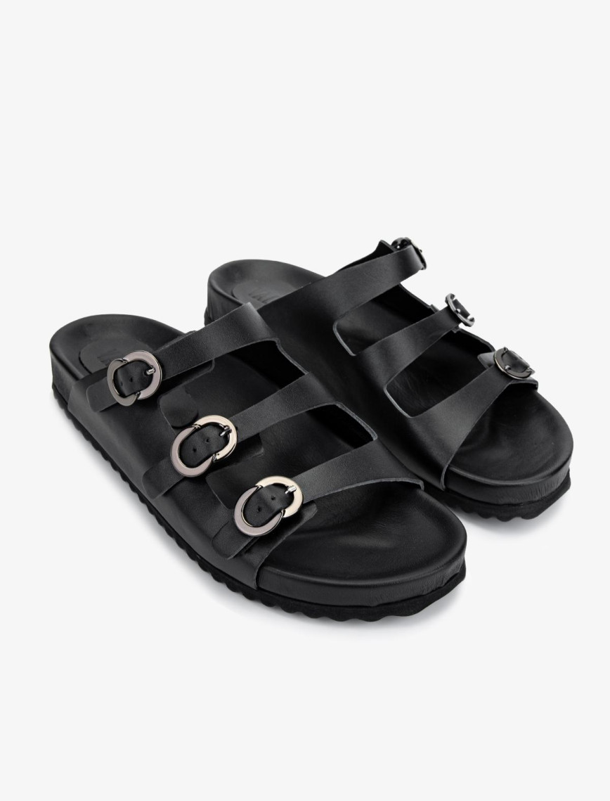 Valmenti Kadın Hakiki Deri Siyah Deri Düz Terlik Valmenti Kadın Hakiki Deri Siyah Deri Düz Terlik