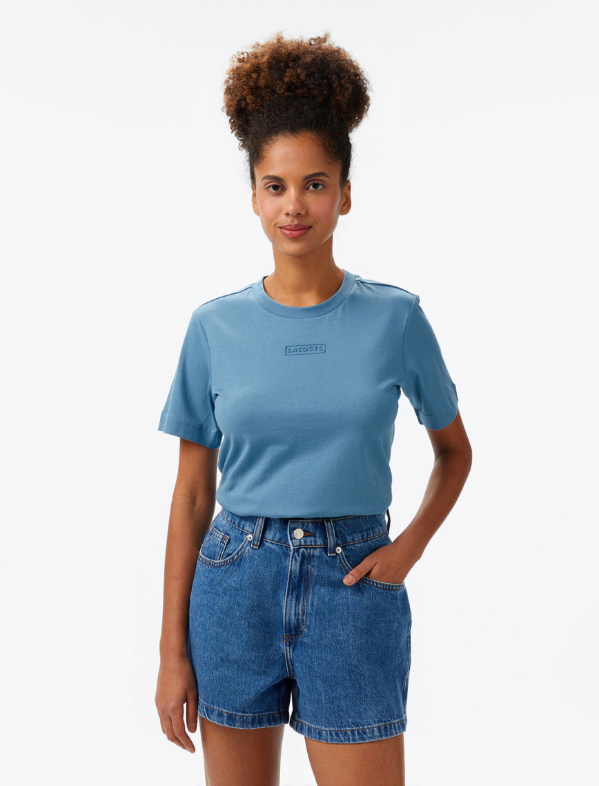 Lacoste Print Cotton Kadın Mavi T-Shirt