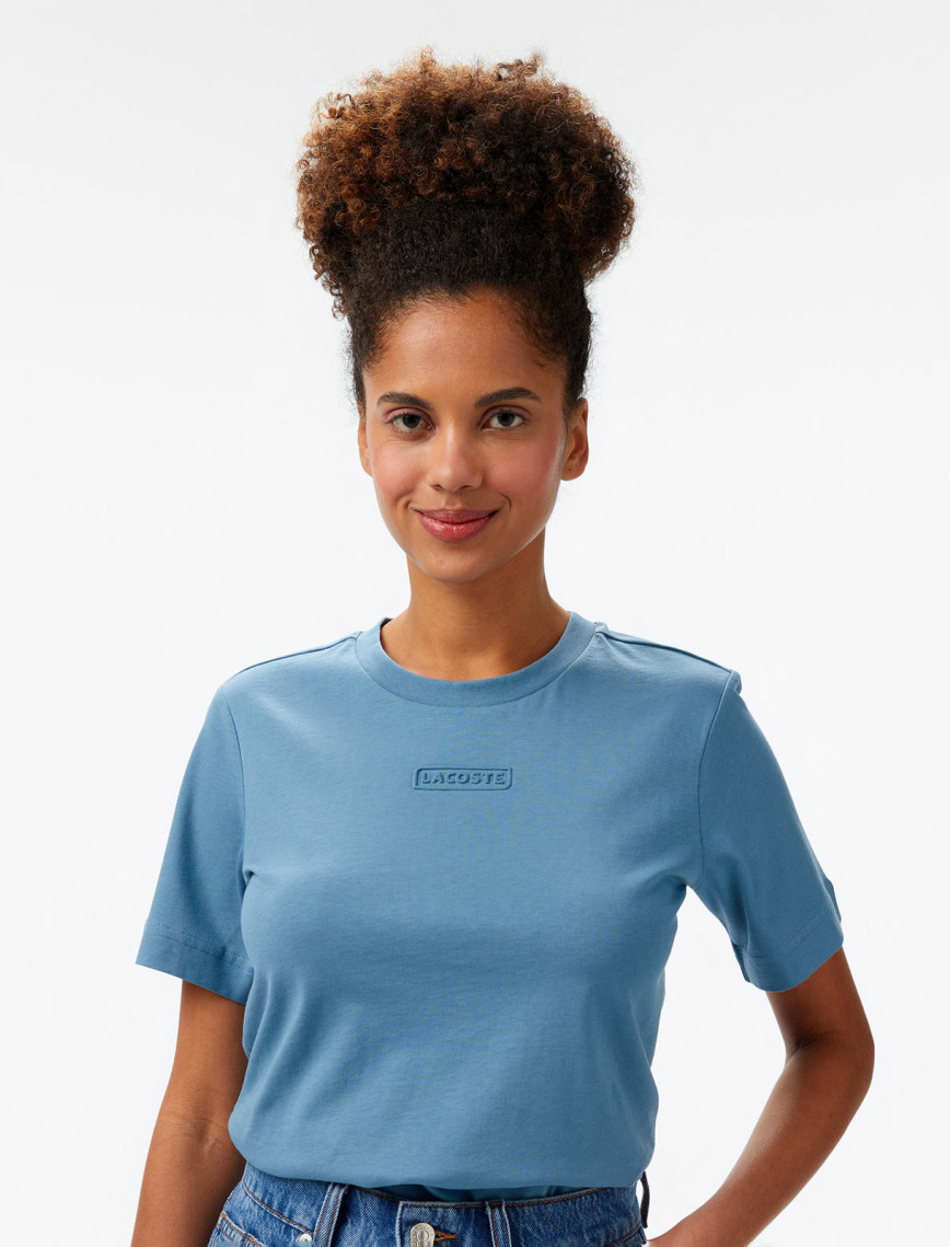 Lacoste Print Cotton Kadın Mavi T-Shirt