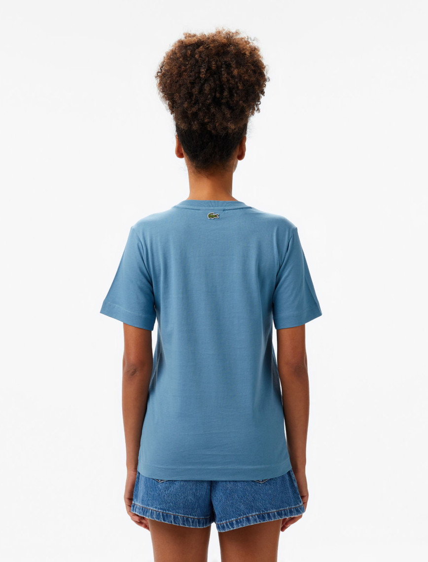 Lacoste Print Cotton Kadın Mavi T-Shirt