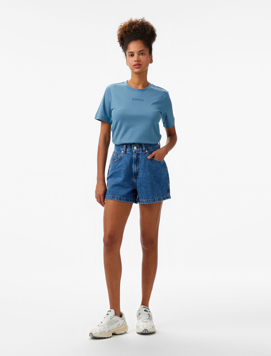 Lacoste Print Cotton Kadın Mavi T-Shirt