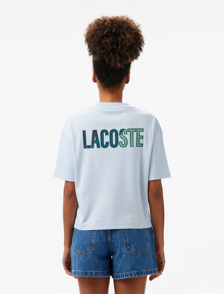 Lacoste Kadın Bisiklet Yaka Baskılı Mavi T-Shirt Lacoste Kadın Bisiklet Yaka Baskılı Mavi T-Shirt