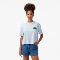 Lacoste Kadın Bisiklet Yaka Baskılı Mavi T-Shirt