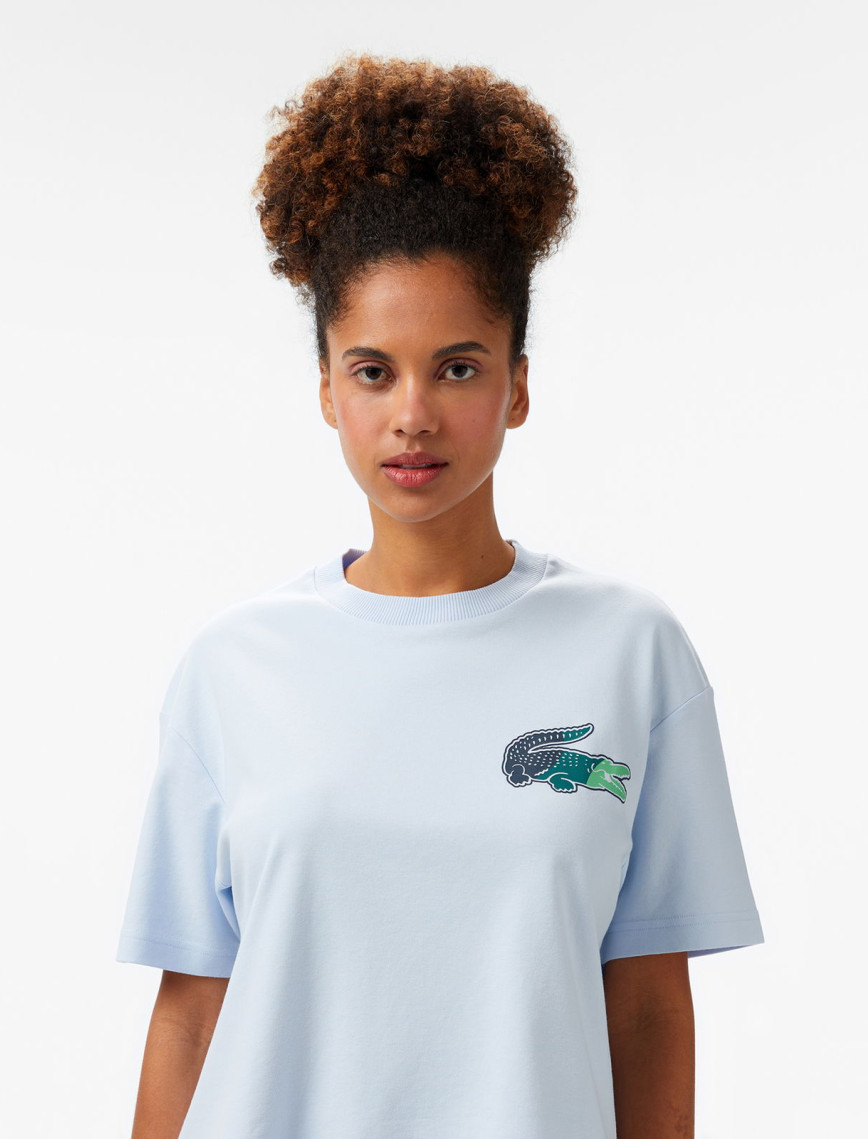 Lacoste Kadın Bisiklet Yaka Baskılı Mavi T-Shirt Lacoste Kadın Bisiklet Yaka Baskılı Mavi T-Shirt