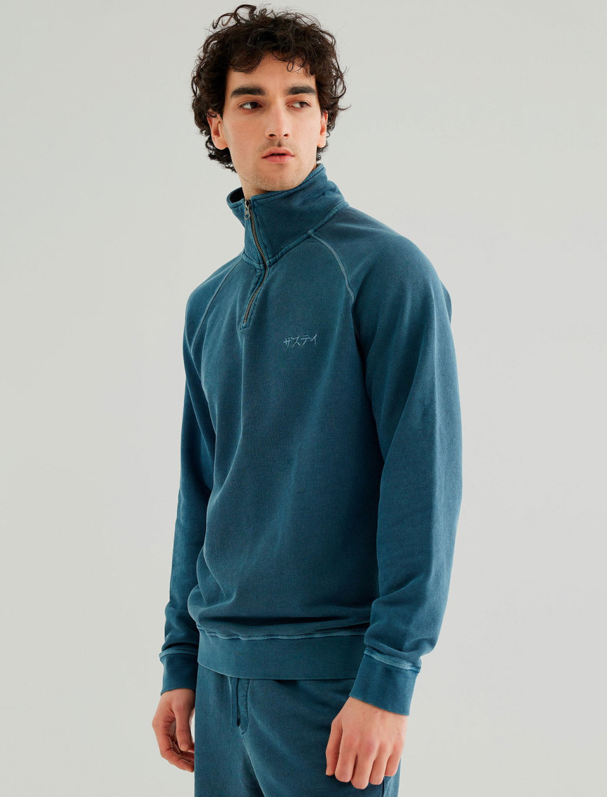 The Stay Line Yuki 1/4 Zip Erkek Mavi Sweatshirt