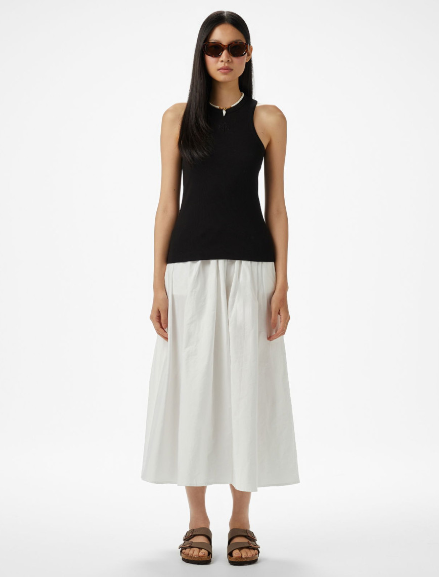 Brooks Brothers Beli Lastikli Midi Boy Tafta Kadın Beyaz Etek