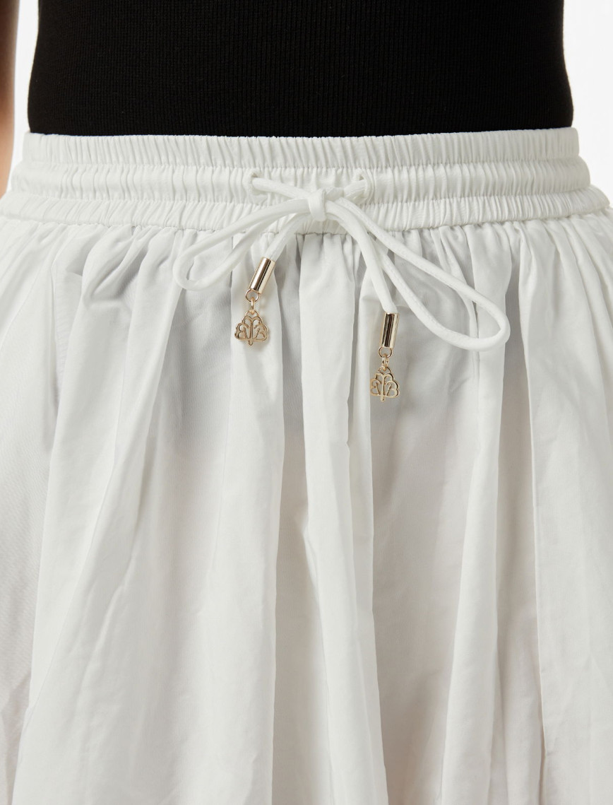 Brooks Brothers Beli Lastikli Midi Boy Tafta Kadın Beyaz Etek