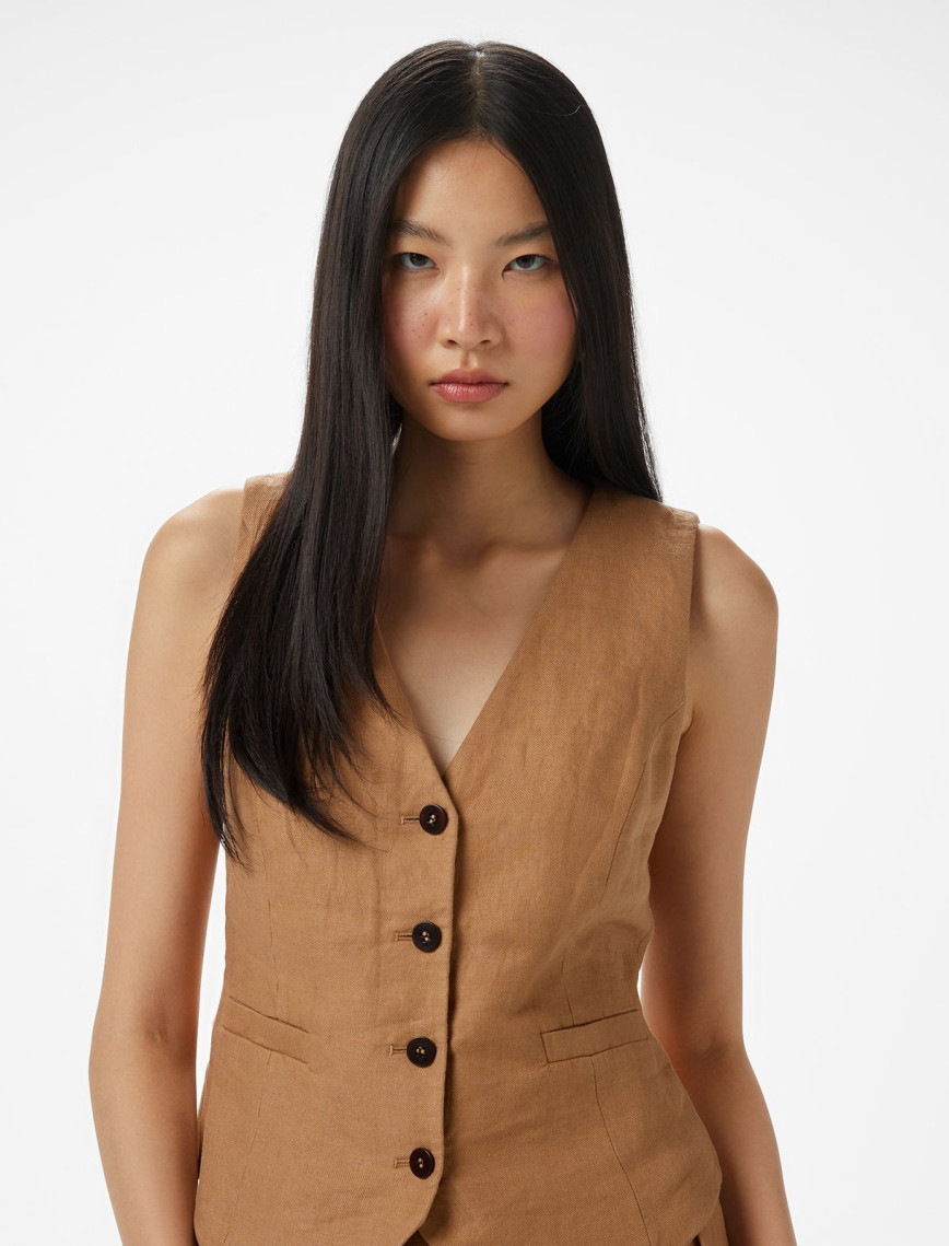 Brooks Brothers Mono Kapama Keten Kadın Kahverengi Yelek Brooks Brothers Mono Kapama Keten Kadın Kahverengi Yelek