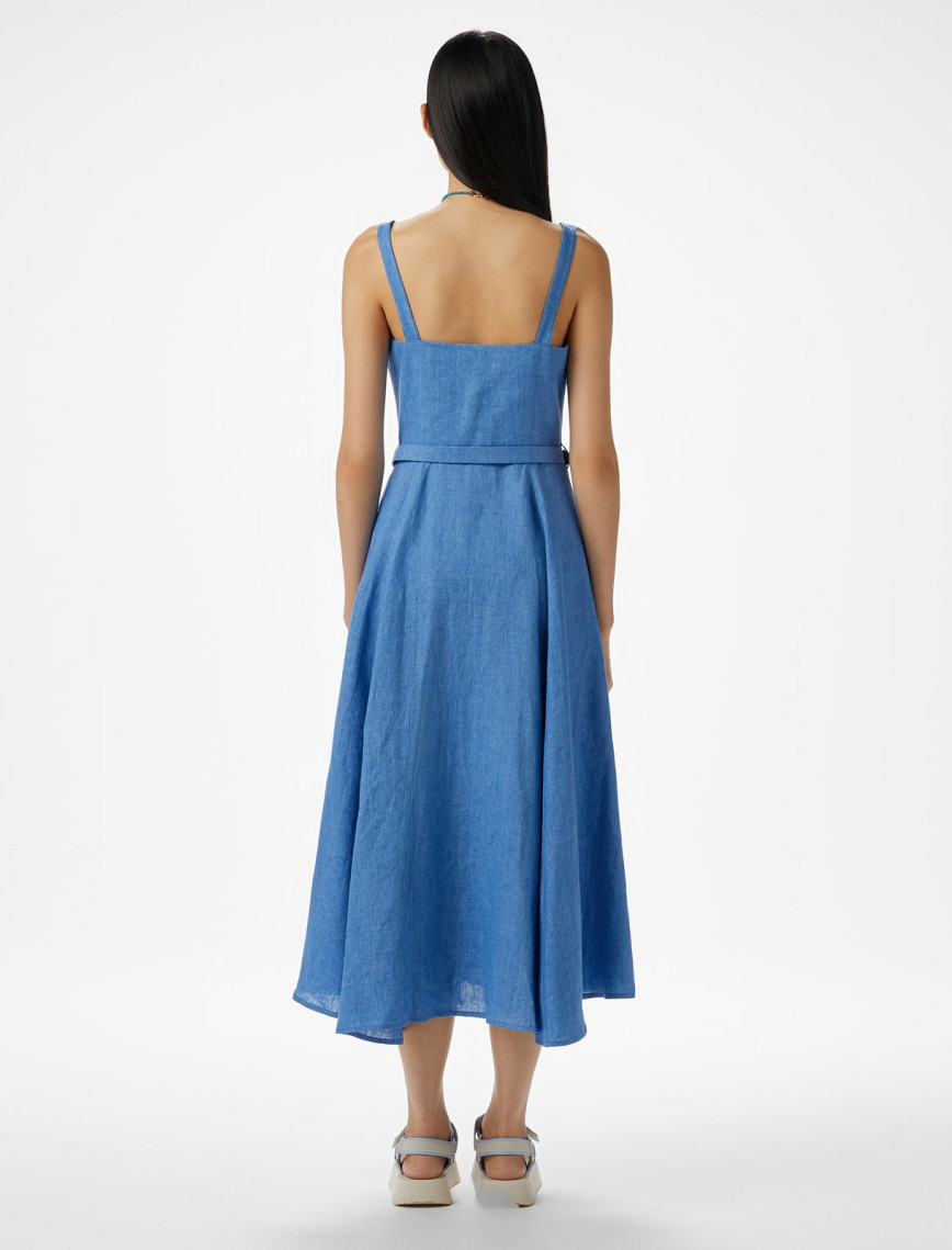 Brooks Brothers %100 Keten Kalın Askılı Midi Boy Yırtmaçlı Kadın Mavi Elbise Brooks Brothers %100 Keten Kalın Askılı Midi Boy Yırtmaçlı Kadın Mavi Elbise