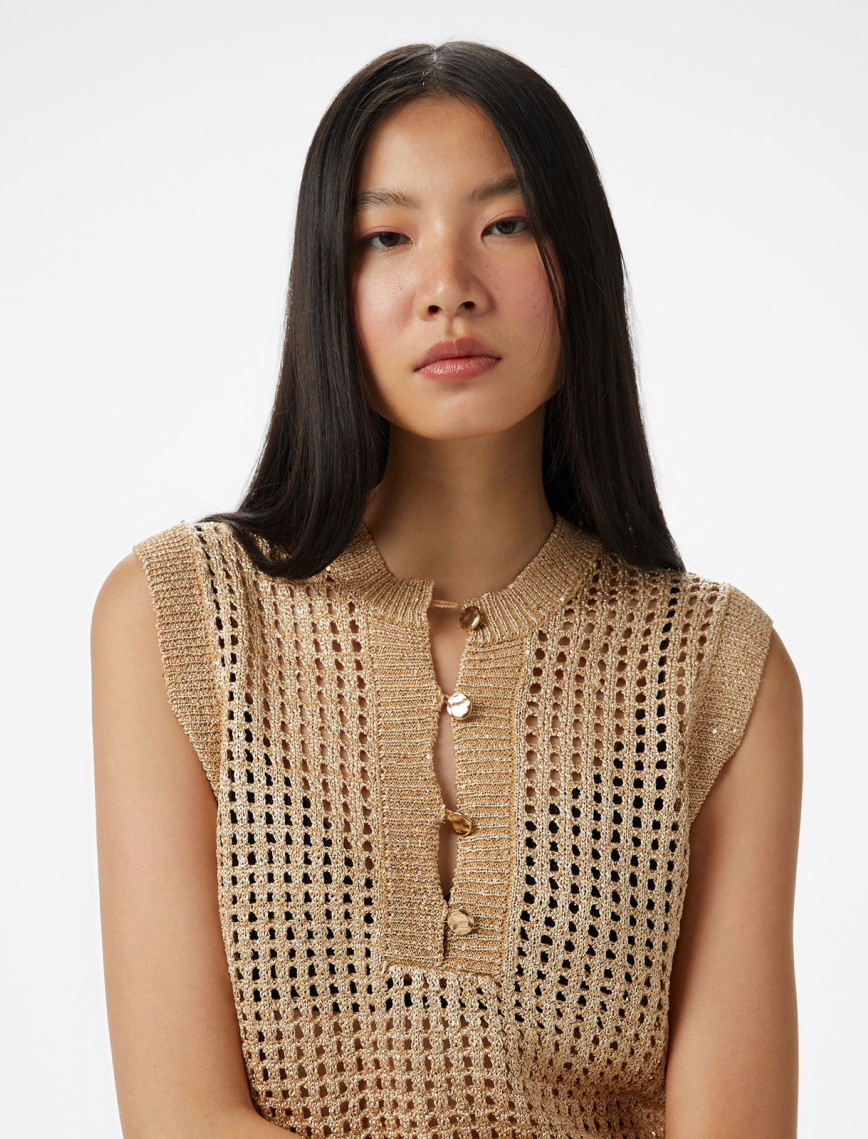 Brooks Brothers Bisiklet Yaka Düğmeli Kolsuz Ajurlu Simli Kadın Sarı Kazak Brooks Brothers Bisiklet Yaka Düğmeli Kolsuz Ajurlu Simli Kadın Sarı Kazak