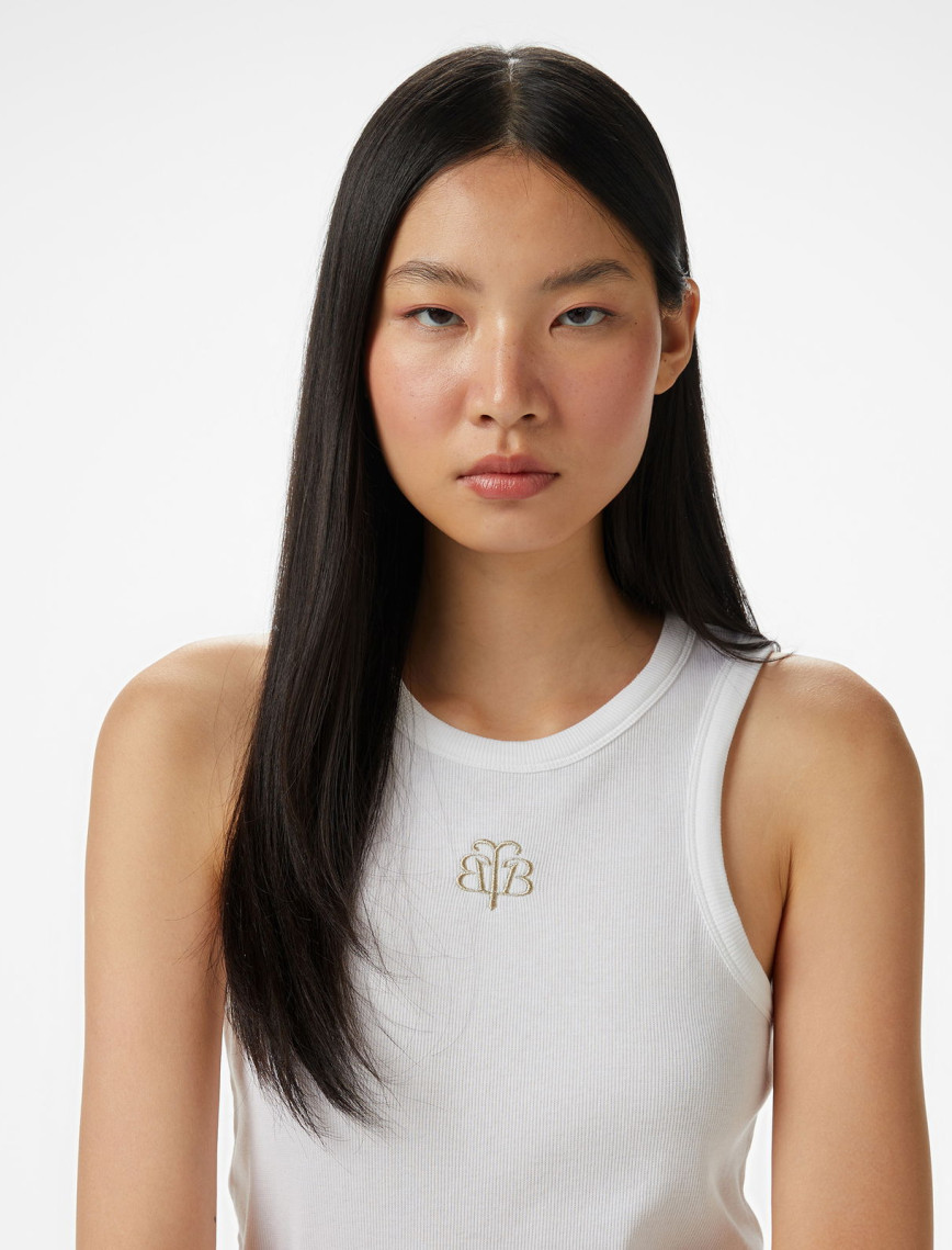 Brooks Brothers Palmiye Logo Nakışlı Kadın Beyaz Kolsuz T-Shirt Brooks Brothers Palmiye Logo Nakışlı Kadın Beyaz Kolsuz T-Shirt