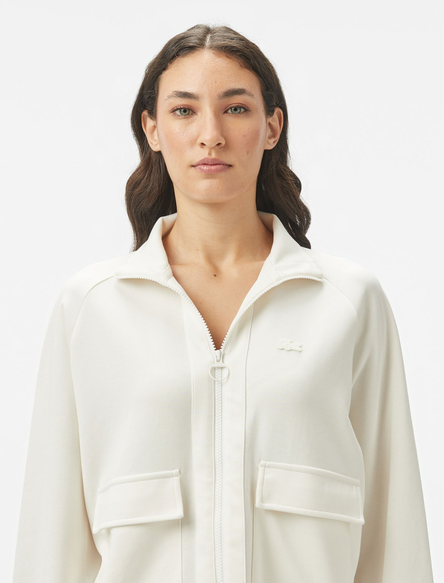 Lacoste Kadın Loose Fit Fermuarlı Beyaz Sweatshirt Lacoste Kadın Loose Fit Fermuarlı Beyaz Sweatshirt