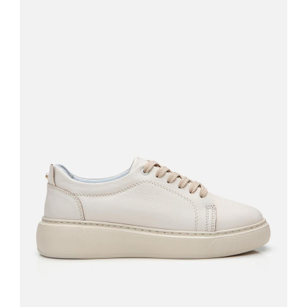 Kadın Deri Bej Kalın Tabanlı Spor Ayakkabı