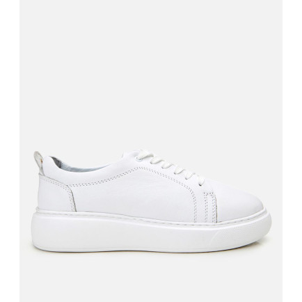 Kadın Deri Beyaz Kalın Tabanlı Spor Ayakkabı