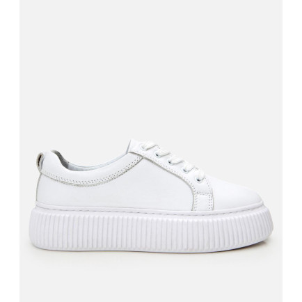 Kadın Deri Beyaz Kalın Tabanlı Spor Ayakkabı