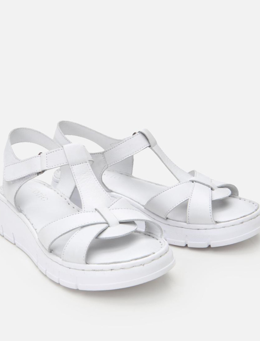 Kadın Deri Beyaz Ayarlanabilir Comfort Sandalet Kadın Deri Beyaz Ayarlanabilir Comfort Sandalet