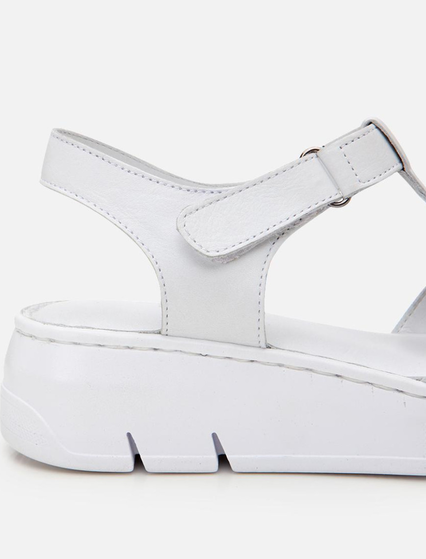 Kadın Deri Beyaz Ayarlanabilir Comfort Sandalet Kadın Deri Beyaz Ayarlanabilir Comfort Sandalet
