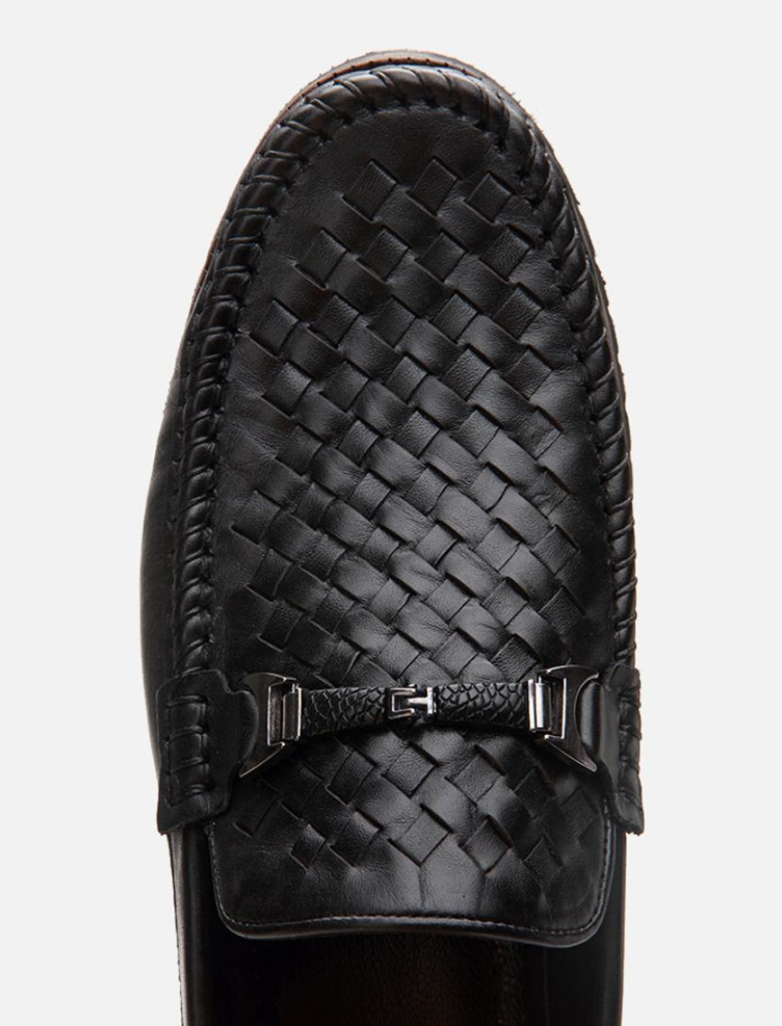 Erkek Deri Siyah Hafif Tabanlı Toka Detaylı Loafer