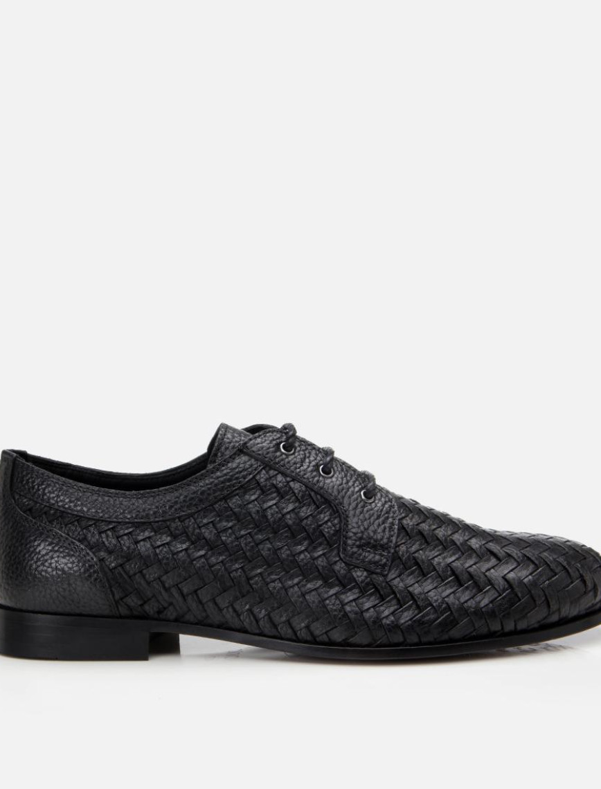 Erkek Deri Siyah Rahat Tabanlı Dokulu Klasik Ayakkabı Erkek Deri Siyah Rahat Tabanlı Dokulu Klasik Ayakkabı